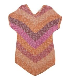 212 New York Womens Chevron Knit Top Orange Pink Purple Dolman V-Neck Size M